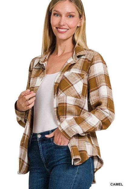 ZENANA | Cotton Plaid Shacket With Front Pocket us.meeeshop - 