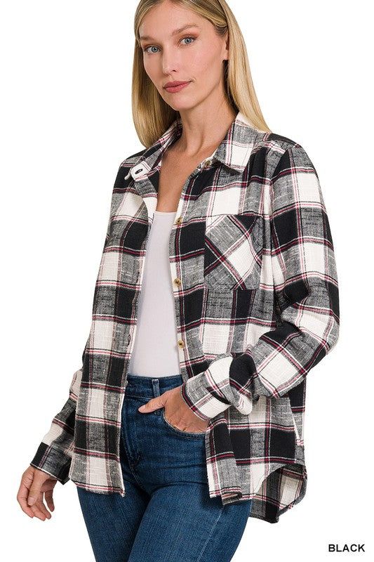 ZENANA | Cotton Plaid Shacket With Front Pocket us.meeeshop - 