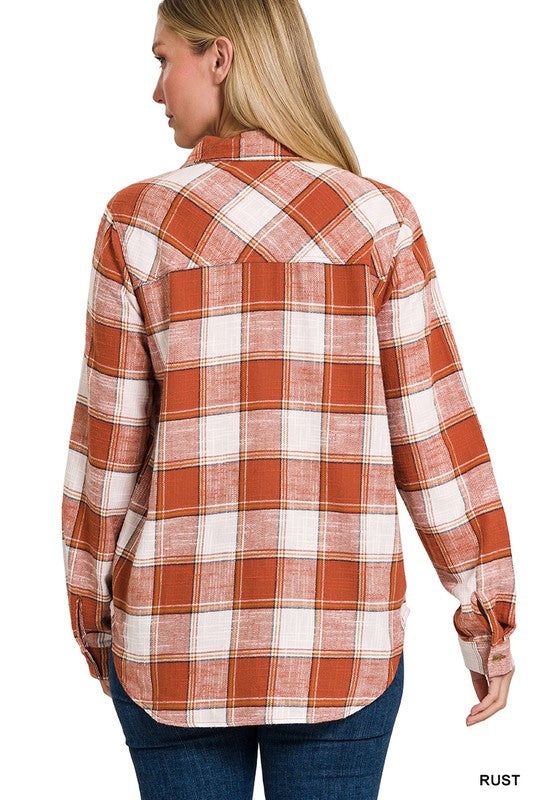 ZENANA | Cotton Plaid Shacket With Front Pocket us.meeeshop - 