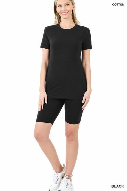 ZENANA | Cotton Round Neck Top & Bike Shorts Set us.meeeshop - 