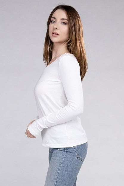 ZENANA | Cotton V-Neck Long Sleeve T-Shirt us.meeeshop - 