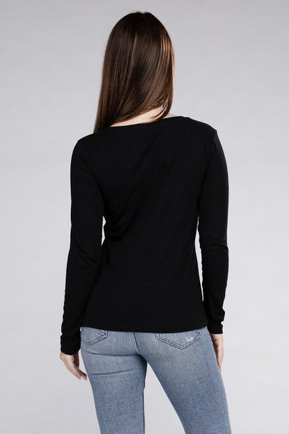 ZENANA | Cotton V-Neck Long Sleeve T-Shirt us.meeeshop - 