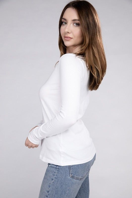 ZENANA | Cotton V-Neck Long Sleeve T-Shirt us.meeeshop - 