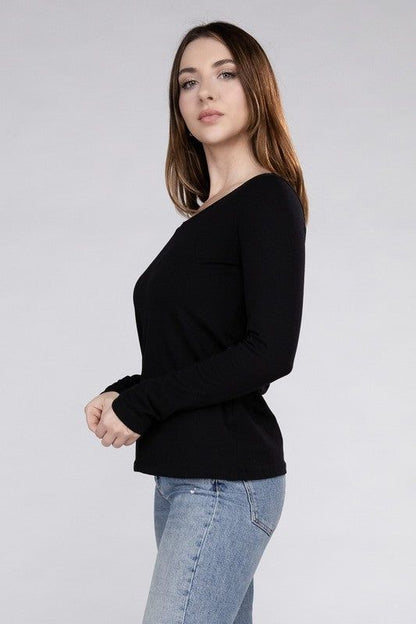 ZENANA | Cotton V-Neck Long Sleeve T-Shirt us.meeeshop - 