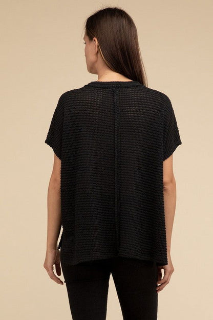 ZENANA Dolman Short Sleeve Jacquard Sweater us.meeeshop - 