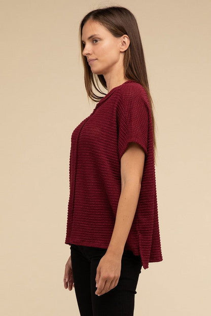 ZENANA Dolman Short Sleeve Jacquard Sweater us.meeeshop - 