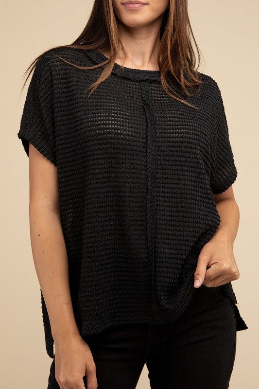 ZENANA Dolman Short Sleeve Jacquard Sweater us.meeeshop - 