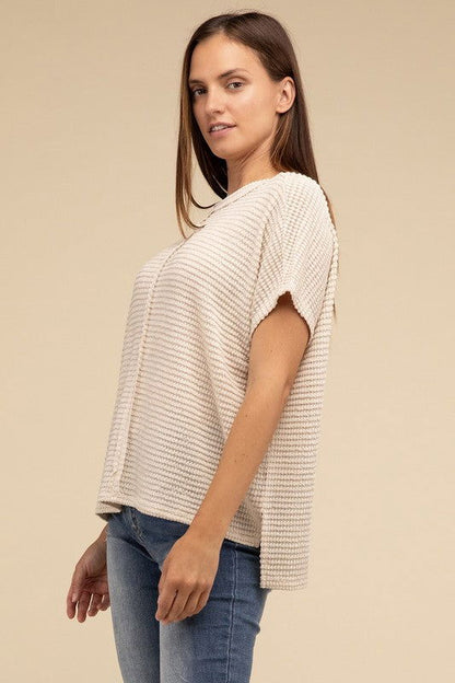 ZENANA Dolman Short Sleeve Jacquard Sweater us.meeeshop - 