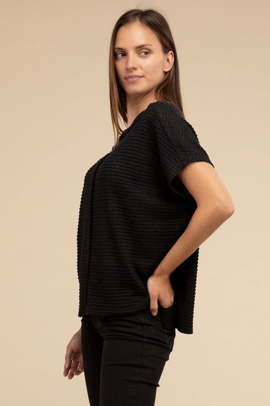 ZENANA Dolman Short Sleeve Jacquard Sweater us.meeeshop - 