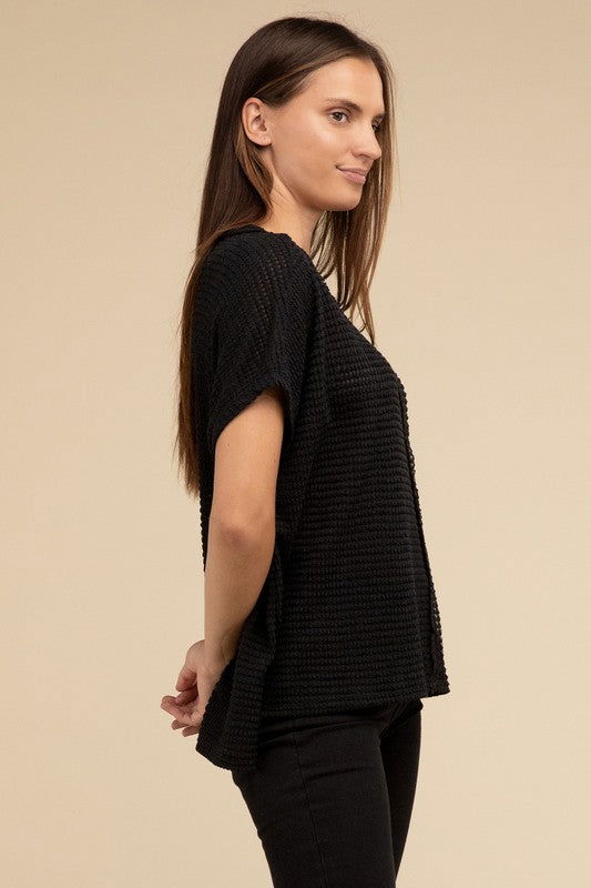 ZENANA Dolman Short Sleeve Jacquard Sweater us.meeeshop - 