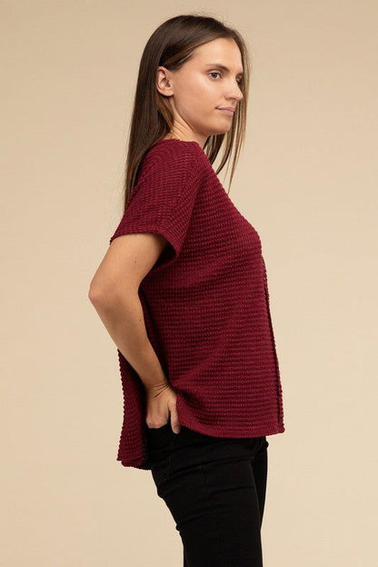 ZENANA Dolman Short Sleeve Jacquard Sweater us.meeeshop - 