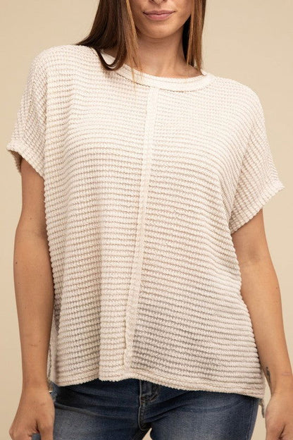 ZENANA Dolman Short Sleeve Jacquard Sweater us.meeeshop - 