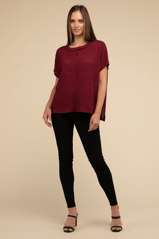 ZENANA Dolman Short Sleeve Jacquard Sweater us.meeeshop - 