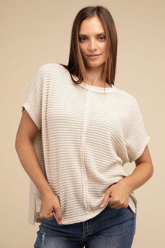 ZENANA Dolman Short Sleeve Jacquard Sweater us.meeeshop - 