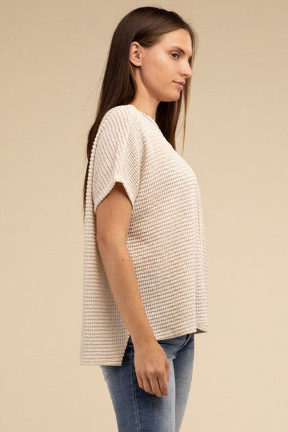 ZENANA Dolman Short Sleeve Jacquard Sweater us.meeeshop - 