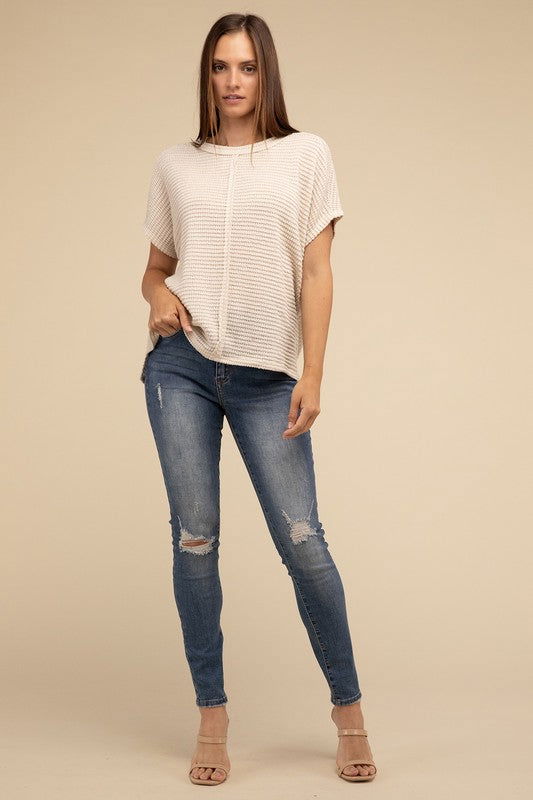 ZENANA Dolman Short Sleeve Jacquard Sweater us.meeeshop - 