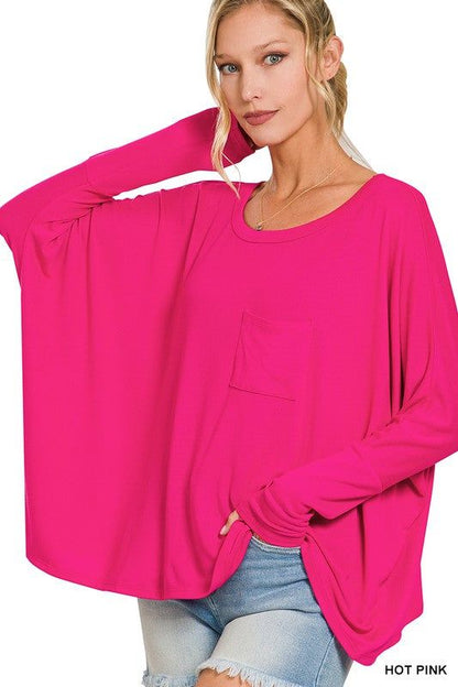 ZENANA | Dolman Sleeve Round Neck Top With Front Pocket us.meeeshop - 