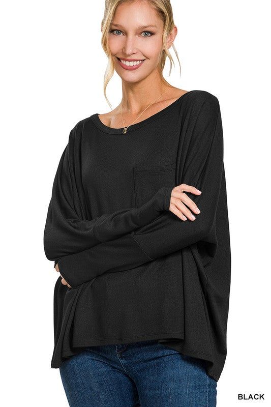 ZENANA | Dolman Sleeve Round Neck Top With Front Pocket us.meeeshop - 