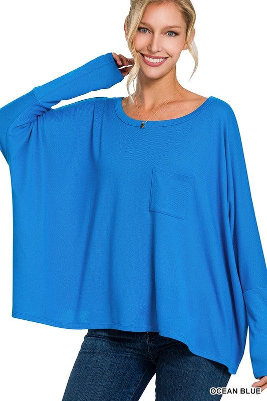 ZENANA | Dolman Sleeve Round Neck Top With Front Pocket us.meeeshop - 