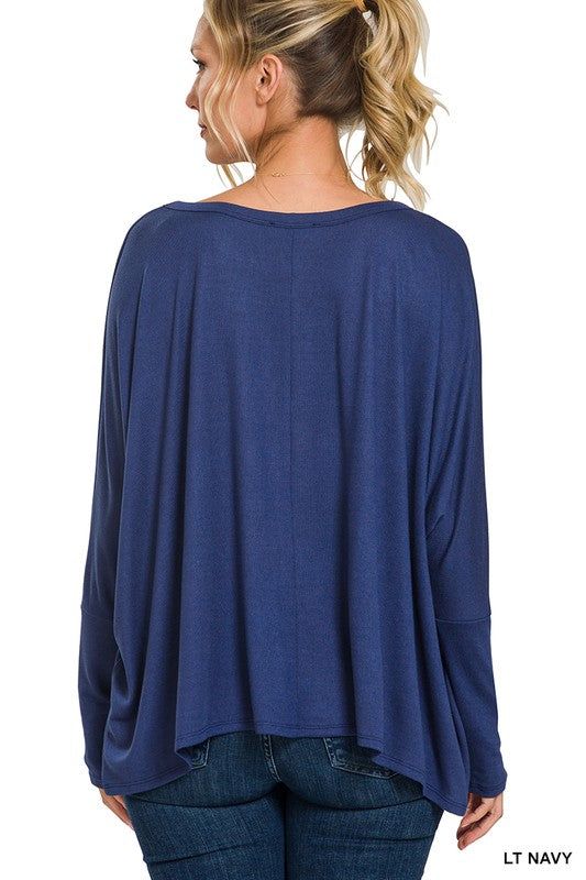 ZENANA | Dolman Sleeve Round Neck Top With Front Pocket us.meeeshop - 