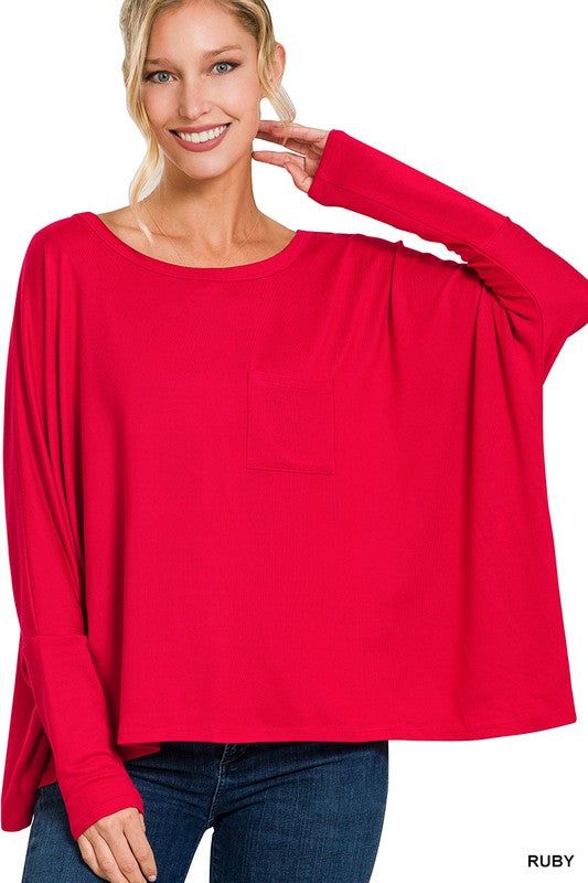 ZENANA | Dolman Sleeve Round Neck Top With Front Pocket us.meeeshop - Shirts & Tops