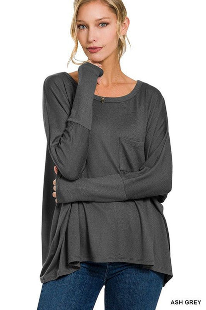 ZENANA | Dolman Sleeve Round Neck Top With Front Pocket us.meeeshop - 