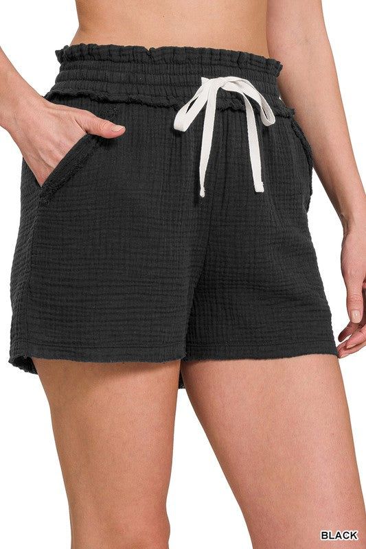 ZENANA Double Elasticband Drawstring Waist Shorts us.meeeshop - 