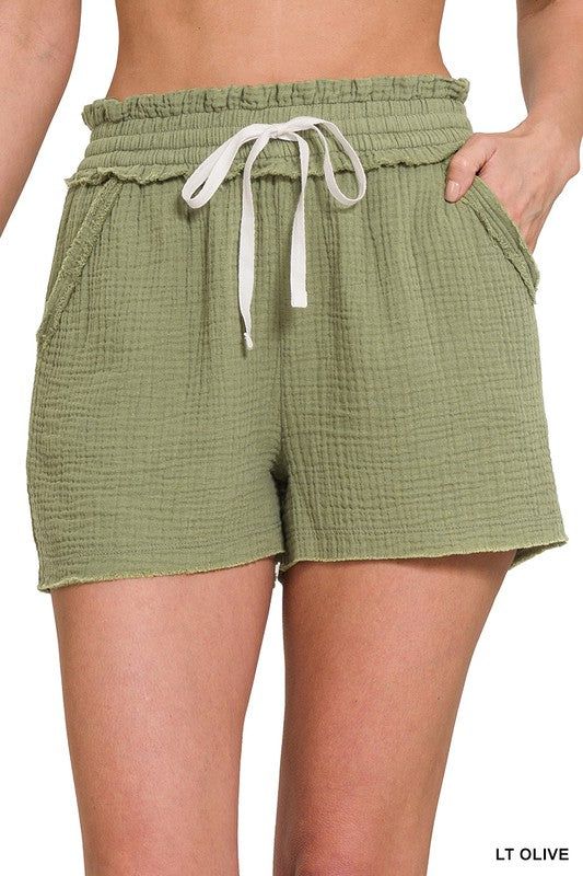 ZENANA Double Elasticband Drawstring Waist Shorts us.meeeshop - 