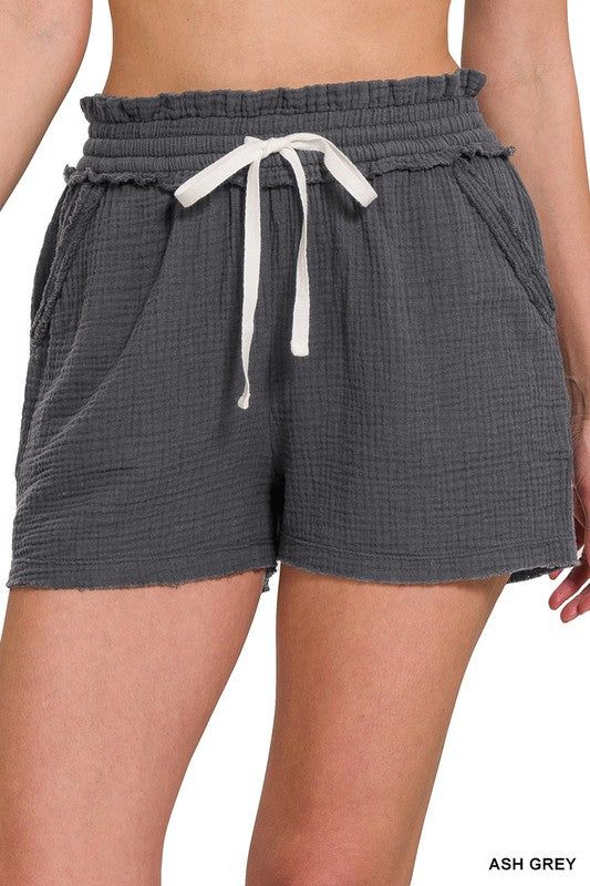 ZENANA Double Elasticband Drawstring Waist Shorts us.meeeshop - 