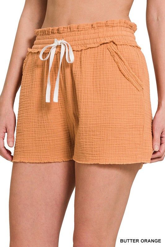 ZENANA Double Elasticband Drawstring Waist Shorts us.meeeshop - 