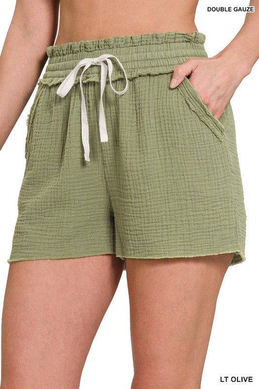 ZENANA Double Elasticband Drawstring Waist Shorts us.meeeshop - 