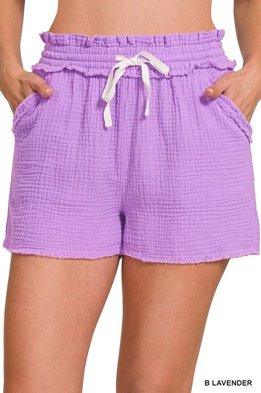 ZENANA Double Elasticband Drawstring Waist Shorts us.meeeshop - 