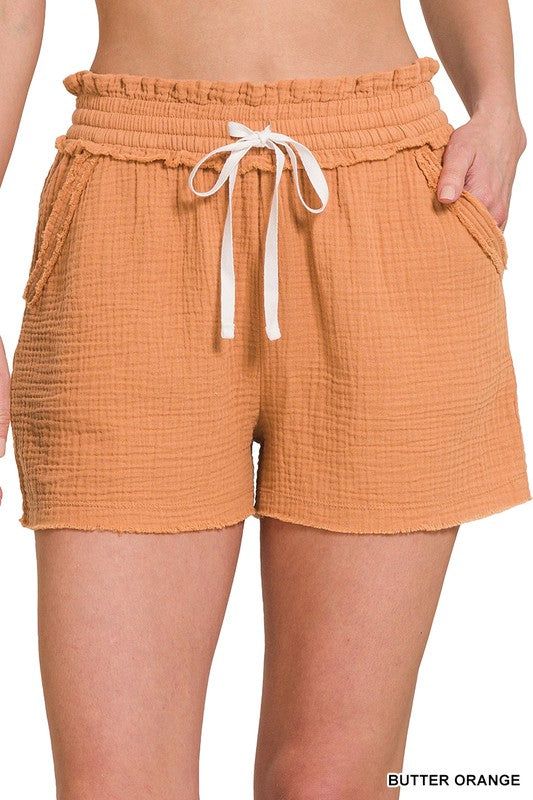 ZENANA Double Elasticband Drawstring Waist Shorts us.meeeshop - 