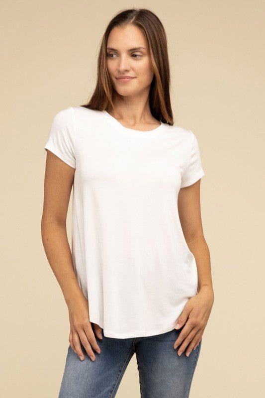 ZENANA Flowy Round Hem Rayon Short Sleeve Top us.meeeshop - 