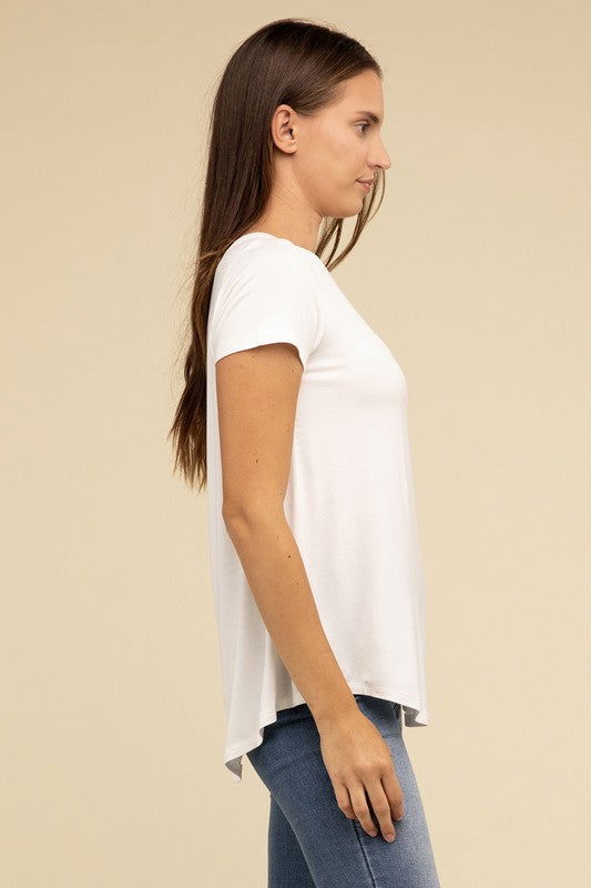 ZENANA Flowy Round Hem Rayon Short Sleeve Top us.meeeshop - 