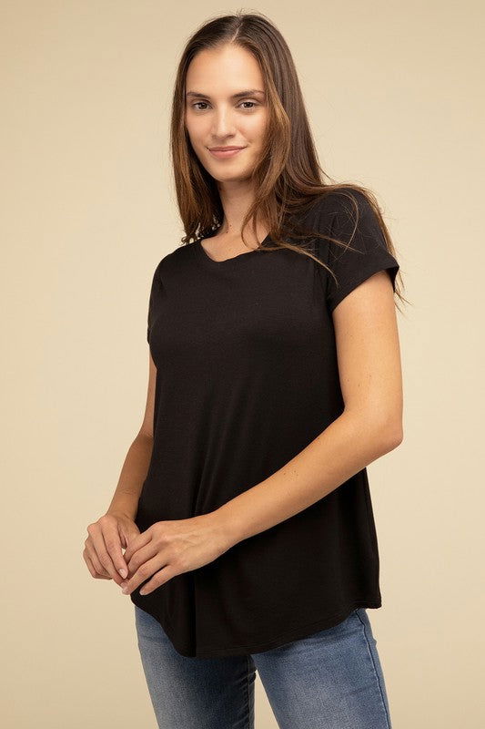 ZENANA Flowy Round Hem Rayon Short Sleeve Top us.meeeshop - 