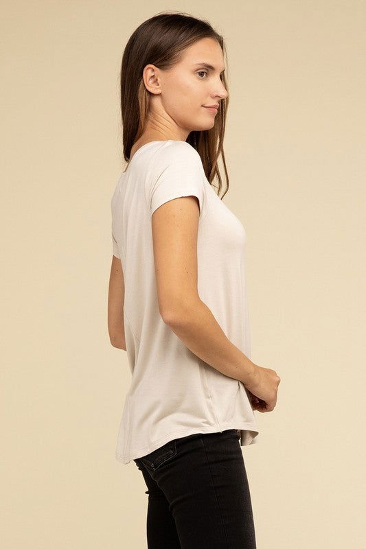 ZENANA Flowy Round Hem Rayon Short Sleeve Top us.meeeshop - 