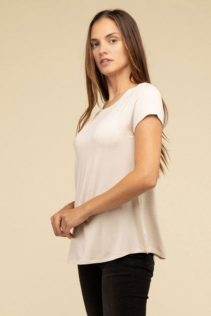 ZENANA Flowy Round Hem Rayon Short Sleeve Top us.meeeshop - 