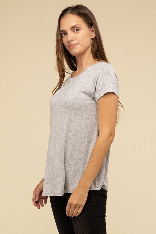 ZENANA Flowy Round Hem Rayon Short Sleeve Top us.meeeshop - 