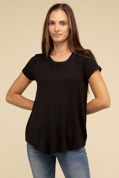 ZENANA Flowy Round Hem Rayon Short Sleeve Top us.meeeshop - 