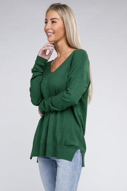 ZENANA Garment Dyed Front Seam Sweater us.meeeshop - 