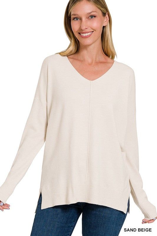 ZENANA Garment Dyed Front Seam Sweater us.meeeshop - 