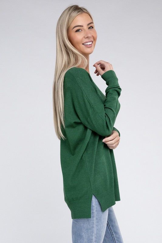 ZENANA Garment Dyed Front Seam Sweater us.meeeshop - 