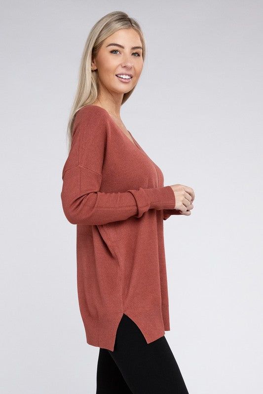 ZENANA Garment Dyed Front Seam Sweater us.meeeshop - 