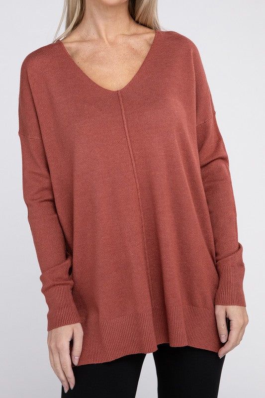 ZENANA Garment Dyed Front Seam Sweater us.meeeshop - 