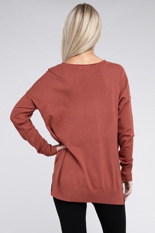 ZENANA Garment Dyed Front Seam Sweater us.meeeshop - 