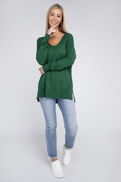 ZENANA Garment Dyed Front Seam Sweater us.meeeshop - 