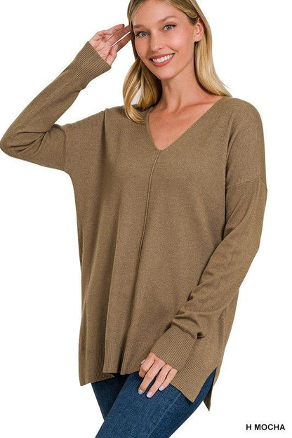 ZENANA Garment Dyed Front Seam Sweater us.meeeshop - 