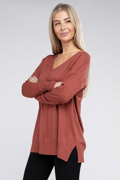 ZENANA Garment Dyed Front Seam Sweater us.meeeshop - 