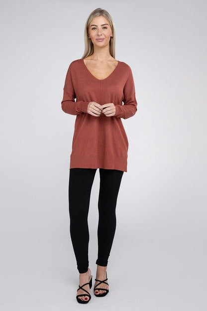 ZENANA Garment Dyed Front Seam Sweater us.meeeshop - 